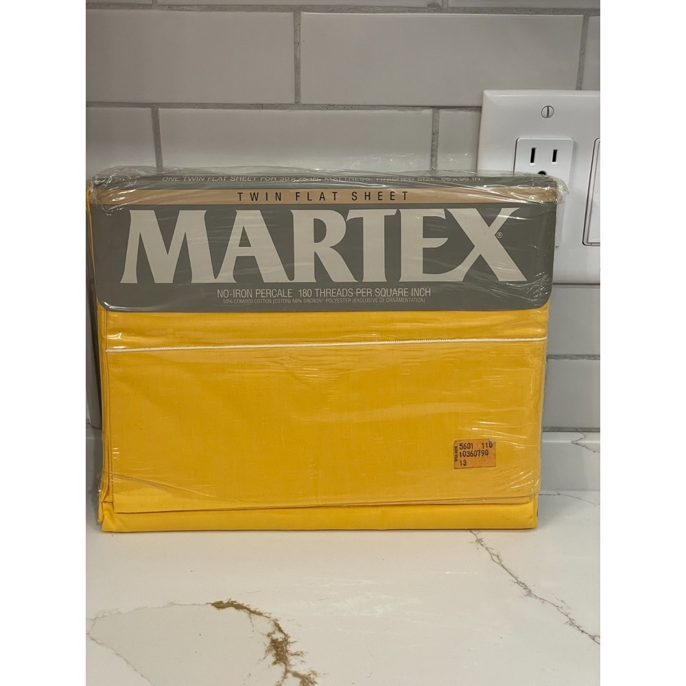 Vintage Martex Twin Flat Sheet Mustard‎ Yellow Houselights Percale New Open Pack